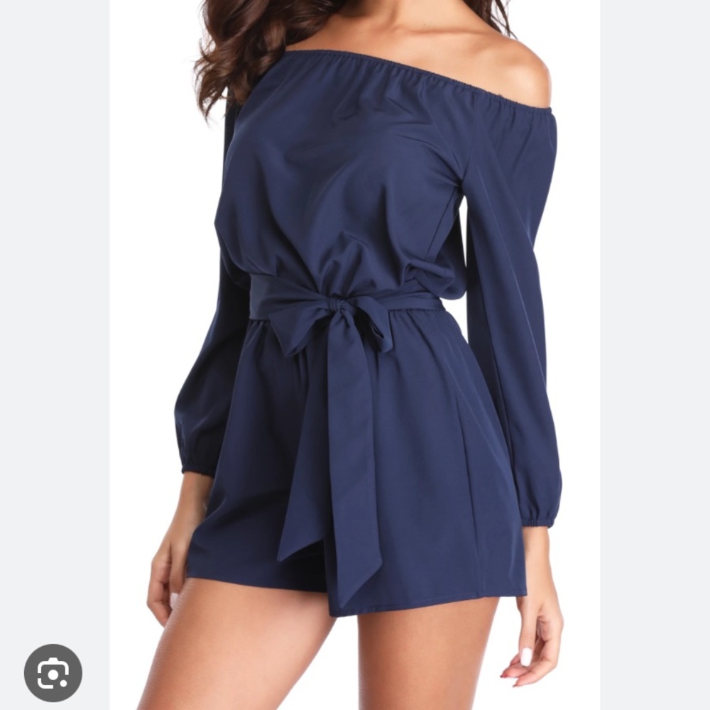 Off the shoulder long sleeve romper shorts